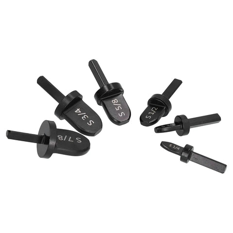 Top Quality 6 Piece Copper Pipe Swaging Drill Bit Set With Triangle Handle Tube Expander Tool Kit For Air Conditioning And Conduit Work Featuring 1/4, 3/8, 1/2, 5/8, 3/4, And 7/8 Inch Imperial Sizes Perfect For Pros, showing various sizes of swaging drill bits.