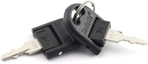 Top Shelf Heavy Duty Black Metal Locks For Desk And Cabinet Keyed Alike Set Comes With Two Durable Steel Keys Bulldog Tough 16Mm Furniture Hardware Deal two keys on a ring with black plastic keyheads.