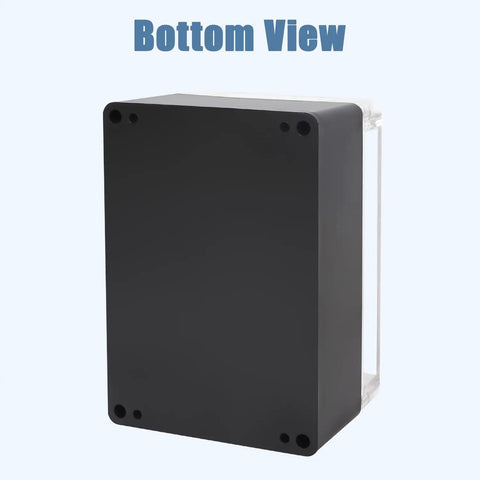 Bottom view of Weatherproof Electrical Junction Box With Clear Cover IP65 Waterproof ABS Plastic Case Black 6.2x4.2x3.5 Inches