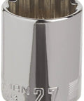 Shallow Metric Socket For Half Inch Drive, 27mm 12 Point Box End With Fast Engagement, Corrosion Resistant Chrome Finish