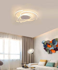 Remote Controlled Dimmable LED Ceiling Light For Living Room And Kitchen Modern Spiral Flower Flush Mount Chandelier White Finish 22 Inch Diameter 72W LED Bulb Included Aluminum And Acrylic Easy Dim With Remote in modern living room setting
