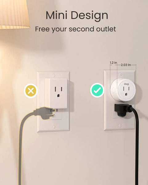 Dual Band Smart Plug With Remote Control, Works With Alexa And Google Home, mini design shown in a wall outlet, white