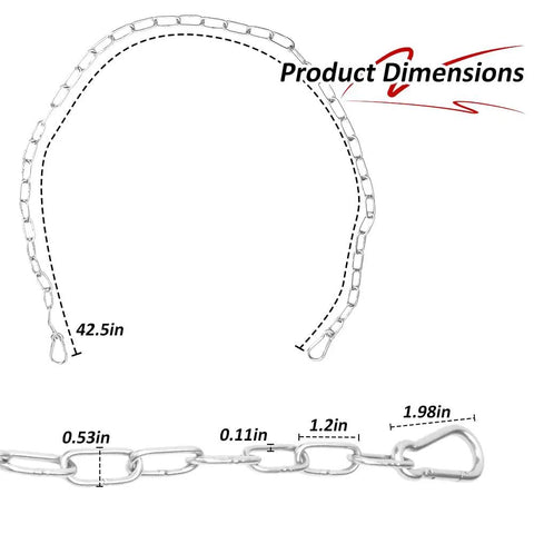 Diagram of 40 Inch Stainless Steel Gate Chain Lock For Outdoor Fences And Farm Corrals, showing dimensions and spring clips.