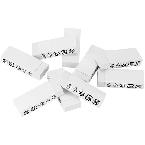 Block White Eraser For Pencils Quick Clean Erasing No Smudge Easy To Use With Minimal Pressure White TPR Material Ten Count