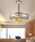 Top Notch Nordic Led Ceiling Fan Light Featuring Silky Smooth Retractable Crystal Blades in stylish living room setting.
