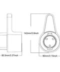Heavy Duty EV Charger Wall Mount Holder For SAE J1772 Electric Vehicle Nozzle, dimensions 142mm x 85.5mm, detailed line drawing.
