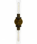 LumoCraft 22 Inch Hardwired Bronze Wall Sconce Clear Glass 2 Light Bathroom Sconce Living Room Wall Sconce for Bedroom (Bulb Included) with clear glass tube and brass accents.