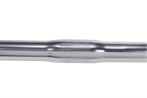 Close-up of Rise Cruiser Handlebar 25.4mm Silver For Fixed Gear And Road Bikes, Lightweight Aluminum, showing the clamp area detail.