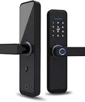 5 In 1 Electronic Smart Door Lock With Fingerprint, Password, IC Card, And Mechanical Key Unlock, black handle view