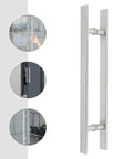 Double Sided 23.43 Inch Stainless Steel Barn Door Handle Bar Pull For Sliding Glass Shower And Entry Doors With A Grippy Ergonomic Back To Back Grip And Simple Push Pull Action For High Traffic Spaces, stainless steel double-sided bar pull
