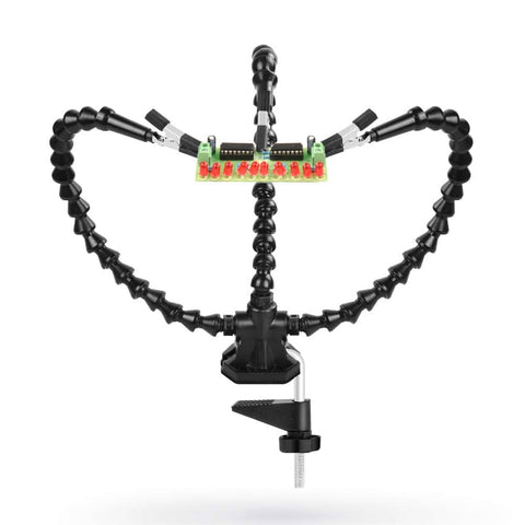 Three Adjustable Gooseneck Arms Third Hand Soldering Tool For PCB Assembly And Jewelry Crafts, with clamp and PCB board