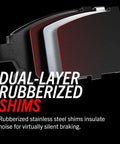 PowerStop front brake kit with dual-layer rubberized shims; close-up view of brake pads.