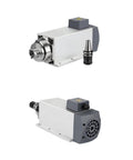 Bulletproof Heavy Duty Servo Spindle Motor With Constant Torque Flange Mount And Water Cooled System For Quiet Machine Tool Work Featuring Smooth Shaft Transmission And 380 Volt Power Under Load, showing front and side views.