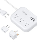 Grab And Go Global Travel Power Strip With Universal Plug Adapter 3 Outlets And 3 USB Ports EU UK US Plugs 3Ft Cord