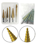 Kick Your DIY Projects Up A Notch With This Awesome 6 Piece Step Drill Bit Set Perfect For Metal Wood And Plastic Featuring Versatile 4 To 32mm Steps Plus Nasty 3 6 And 8mm Saw Bits To Make Smooth Clean Holes Without Any Hassle Today., 6-piece step drill bit set in case, 4-32mm, for metal wood and plastic