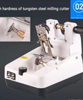 Heavy Duty Electric Lens Thinning Machine For Glasses Cutting And Grinding With Tungsten Steel Milling Cutter showing tungsten cutter and controls.