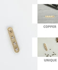 Copper Self Closing Pivot Door Hinges Set Of 8 with Concealed Top and Bottom Design, gold finish hinge on white background.