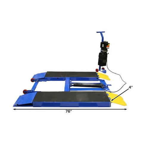 Badass Low Rise Scissors Vehicle Lift, Hella Capable Six Thousand Pound Portable Shop Jack with 76 inch length and 4 inch clearance.
