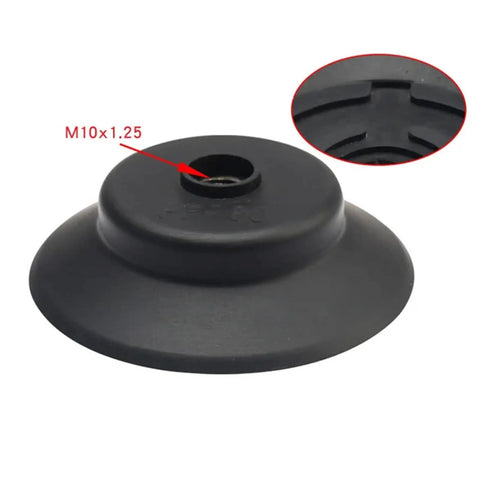 Get This 1Pcs Brown Imported Silicone Vacuum Suction Cup For Industrial Pneumatic Manipulators. Compatible With PFYK-60 80 95 Models. Black silicone suction cup showing M10x1.25 fitting.