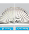 Image of Tool Free Install Arch Light Filtering Pleated Shade White 72 Inch Wide 36 Inch High No Tools Needed Easy Peel And Stick