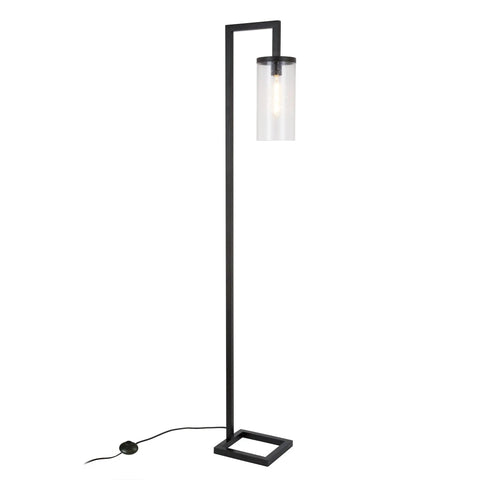 67 Inch Tall Floor Lamp With Seeded Glass Shade In Blackened Bronze Finish for living room bedroom or home office, square base design