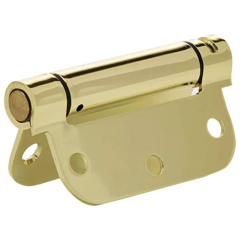 Heavy Duty Self Closing Door Hinge With Rock Solid Steel Frame And Premium Polished Brass Finish Including Complete Mounting Kit, close-up view.