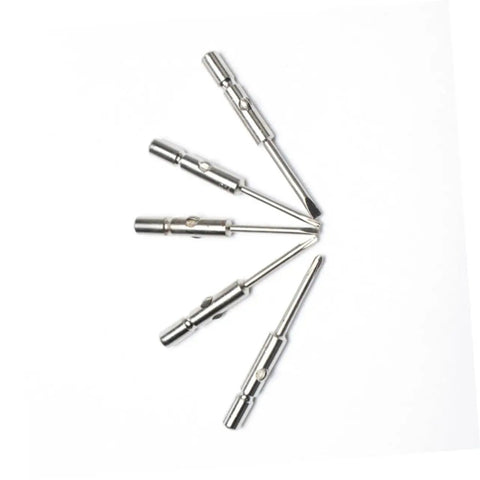 Close-up of metal screwdrivers from 24 Piece All In One Eyeglasses Repair Kit With Sunglasses Screwdriver Set For Quick Repairs