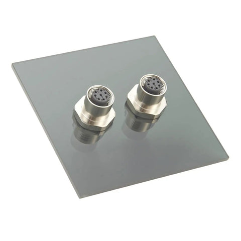Two M12 A Code 8 Pin Female To Female Bulkhead Connector IP67 Waterproof Circular Receptacles on panel mount for automation control.
