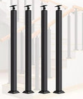 Built Tough Metal Stair Railing Kit Featuring Adjustable Black Wrought Iron Spindles And Secure Floor Mount Brackets For Hassle Free Diy Deck And Loft Additions - Black adjustable posts viewed from front.