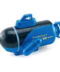 Mini RC Submarine For Adults With 4 Channel Remote Control, Dual Propellers And LED Dive Light, blue model side view