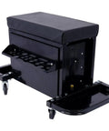 Front view of black Three Drawer Chest Rolling Mechanic Seat With Tool Trays for Garage and Warehouse Heavy Duty Toolbox Seat