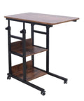 Height Adjustable Overbed Table With Smooth Rolling Wheels And Built In Storage Trays For Sofa Bedside Use Solid Brown Laptop Stand.