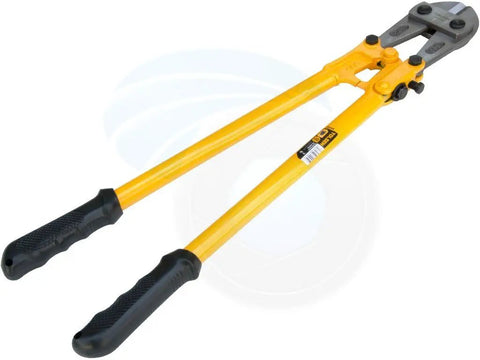 Beast Of A Heavy Duty Bolt Cutter For Padlocks And Chains And More 24 Inch with yellow handles and steel jaws on white background