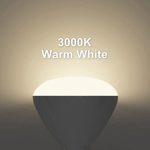 3000K warm white light from 12-Pack BR30 LED Recessed Light Bulbs Dimmable 3000K Warm White, UL Certified, E26 base