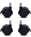 4 Pieces M8 Swivel Stem Caster Wheels With Locking Brakes Nylon Replacement Caster For Furniture, black nylon casters front view