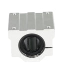One Pc SC10AJ Linear Motion Ball Bearing Slider Block Run Clean And Track Smooth On CNC Setups And 3D Printers Heavy Duty Bushing view from the front, showcasing silver metal housing and black inner race.