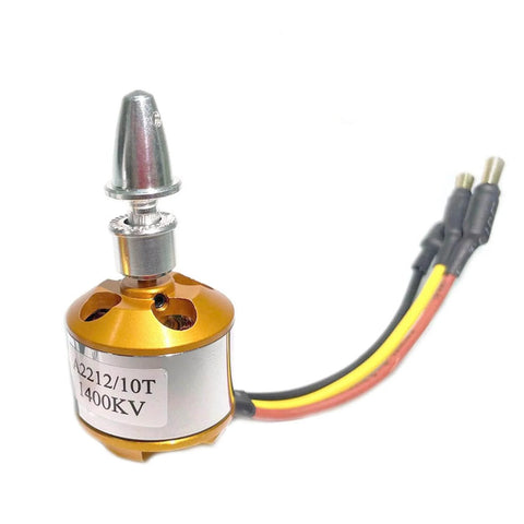 Close-up of A2212 1400KV Brushless Outrunner Motor For RC Aircraft And Multicopters with 3.5mm banana connectors.