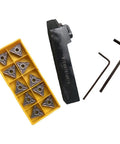 Lathe Turning Tool Holder Set With Carbide Inserts 16mm Shank Right Hand CNC Cutter, includes 10 inserts, 2 wrenches, and MTENN1616H16 holder