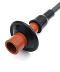 Close-up of a VW spark plug wire connector showing the silicone material part of the Volkswagen Spark Plug Wires Set Of 5 7Mm Silicone High Performance Ignition Cables Fits 1946 1979 VW Cars Longest 43.3 Inches Shortest 14.6 Inches Easy Install OE Like Design.