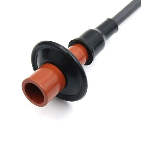 Close-up of a VW spark plug wire connector showing the silicone material part of the Volkswagen Spark Plug Wires Set Of 5 7Mm Silicone High Performance Ignition Cables Fits 1946 1979 VW Cars Longest 43.3 Inches Shortest 14.6 Inches Easy Install OE Like Design.