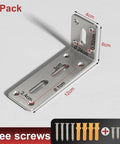 Sturdy Stainless Steel L Shaped Shelf Brackets For Wall Mounts Right Angle Corner Supports Heavy Duty Adjustable Angles Waterproof And Rust Proof 4 X 6 X 12 Cm with screws shown