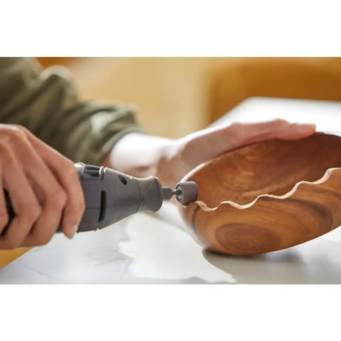 Top Shelf Rotary Tool Accessory Kit Loaded With Heavy Duty Micro Bits For Cutting Engraving Grinding Sanding And Polishing Used for shaping a wooden bowl.