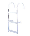 Heavy Duty Aluminum Boat 3 Step Ladder With Folding Gunwale Hook Design, 11 Inch Wide Hooks, Non Marking Support Legs, 250 Lb Capacity, Seamless Marine Boarding Solution, front view