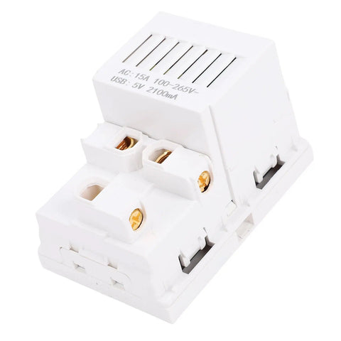 Sleek White Wall Outlet With Matching Backplate 15 Amp Electrical Receptacle with dual USB sockets and clean lines.