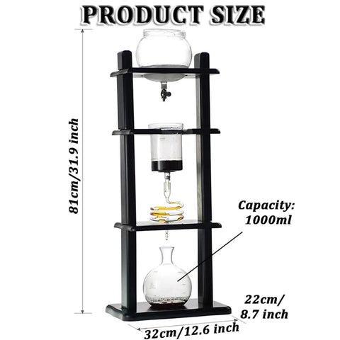 Top Tier Cold Brew Coffee Tower With Adjustable Dripper And Ice Water Reservoir Makes Dope Slow Drip Extraction For Smooth Rich Morning Java You Will Actually Enjoy At Home dimensions 81cm height 1000ml capacity