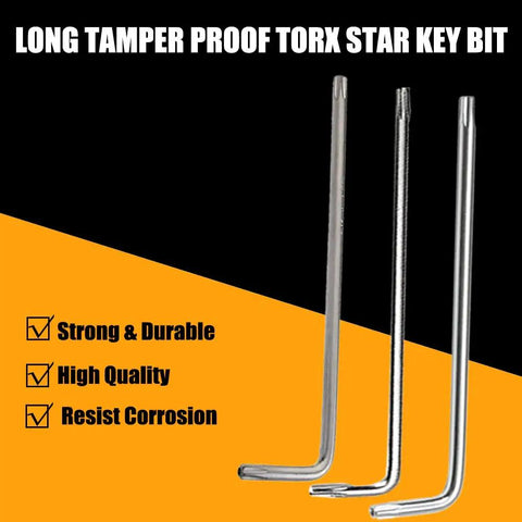 Long T27 Tamper Proof Torx Star Bit Wrench L Shaped Pro Grade Heavy Duty Bit Driver For Fasteners Nickel Plated 45 Steel Finish Corrosion Resistant Chamfered Ends For Smooth Insertion, L-shaped bit wrench