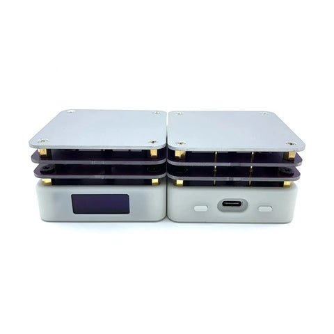 Dual 65W Mini Hot Plate Soldering Station for SMD Rework and Desoldering, featuring compact PCB preheater plate and USB-C port