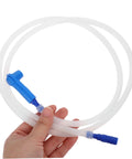 Flexible Brake Bleeder Hose 47 Inch Clear Tubing For Brake Fluid DIY Pro Grade Oil Line For Most Vehicle ABS And Hydraulic Systems Durable ABS And Rubber Construction being held in hand