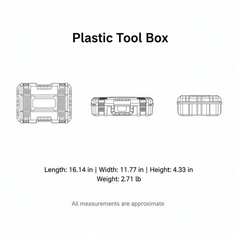 Durable Portable Plastic Tool Box With Easy Carry Handle, Rigid PP Storage Container dimensions diagram