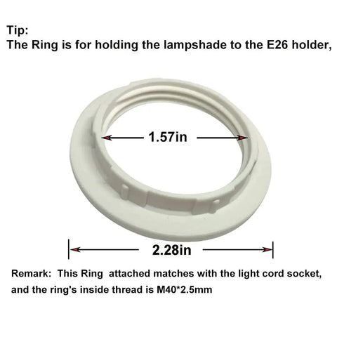 White ring for 15 Foot Pendant Light Cord Kit With On Off Toggle Switch, E26 Pendant Sockets, Hooks, 2 Prong US Plug, UL listed